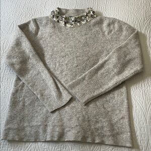 NWT, J. Crew Gray Jewel Collar Sweater, Size Medium